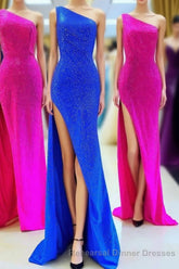 One Shoulder Mermaid Royal Blue Long Semi Formal Prom Dress